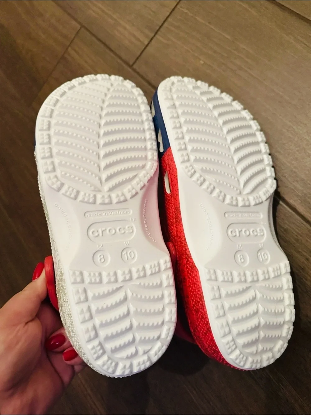 CROCS Kids Red White Blue Star Slip-On Clogs with Strap